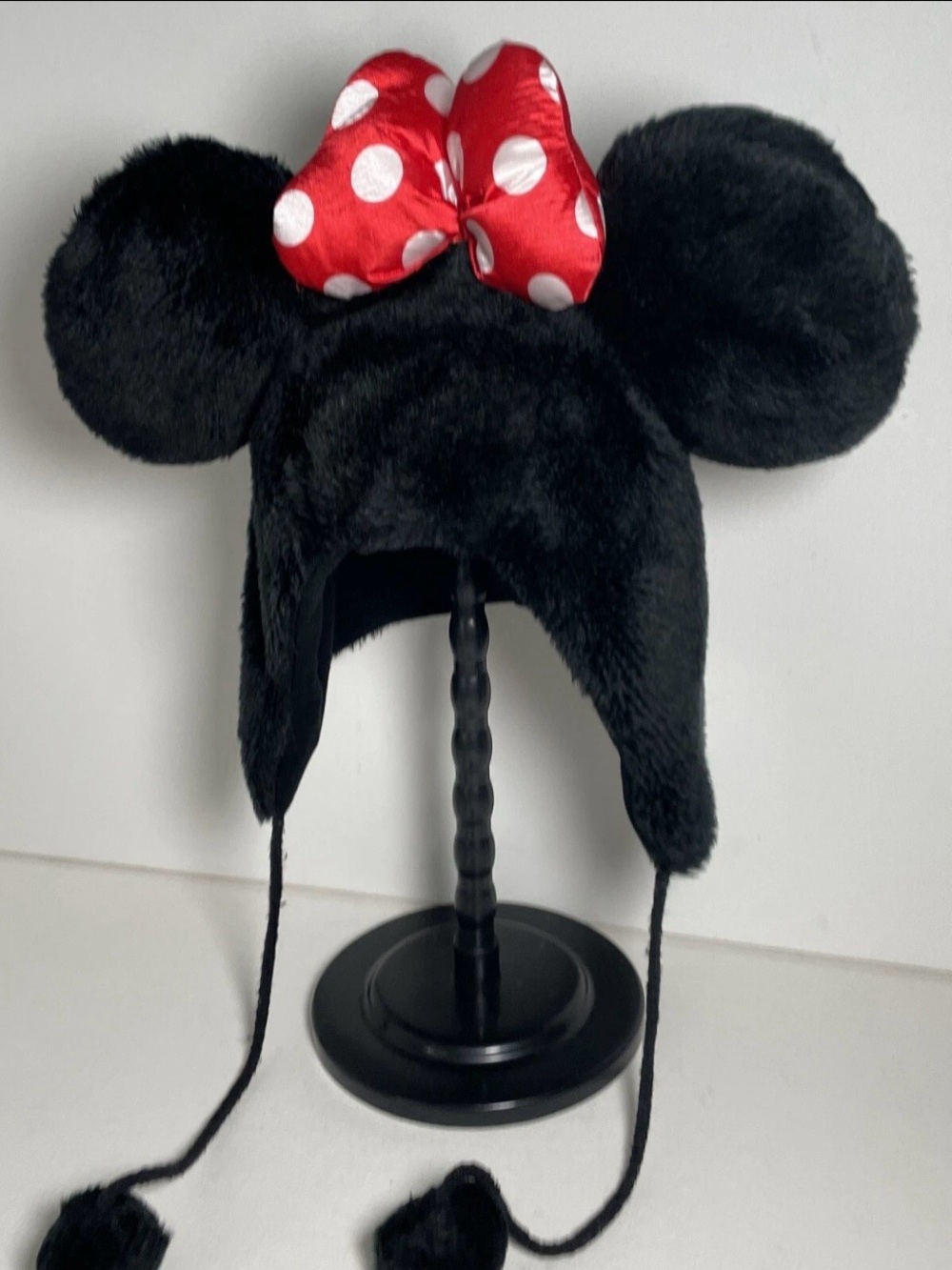 Minnie Disney Parks Ear Flaps Warm Hat Ears Adult Bright Red Polka Dot Bow